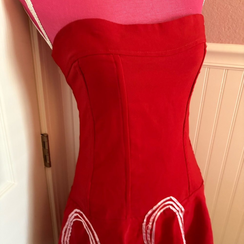 Retro Red and White Mini A-Line with Bubble Skirt Dress size Large ICE Design - Picture 5 of 11